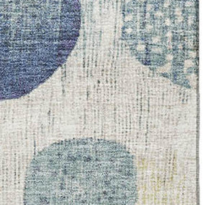 HomeRoots 10' Modern Geometric Washable Area Rug in Navy Blue, Ivory, and Taupe with UV Protection for Easy Care 709234