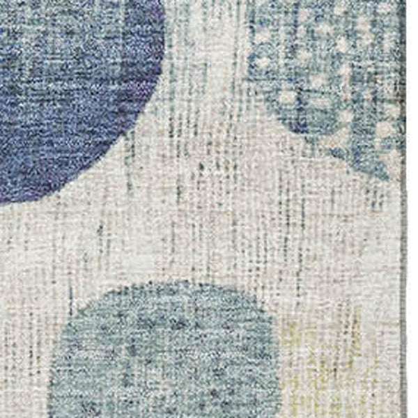 HomeRoots 10' Modern Geometric Washable Area Rug in Navy Blue, Ivory, and Taupe with UV Protection for Easy Care 709234