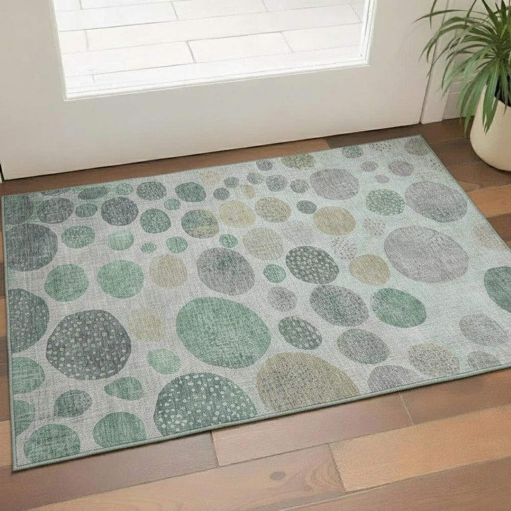 HomeRoots 5' X 8' Sage Beige Tan Geometric Area Rug - Machine Washable, UV-Protected, Durable & Stylish! 709236