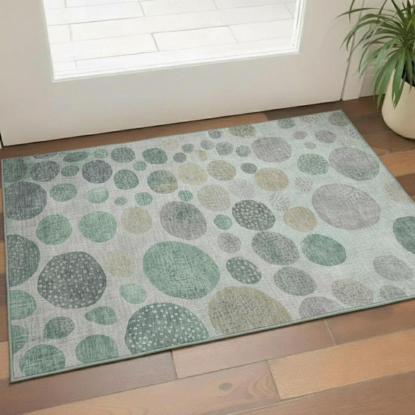HomeRoots 5' X 8' Sage Beige Tan Geometric Area Rug - Machine Washable, UV-Protected, Durable & Stylish! 709236