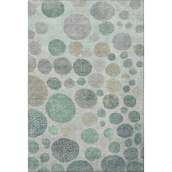 HomeRoots 8' Washable Sage Beige Tan Geometric Round Rug with UV Protection for Modern Homes & Easy Care 709237