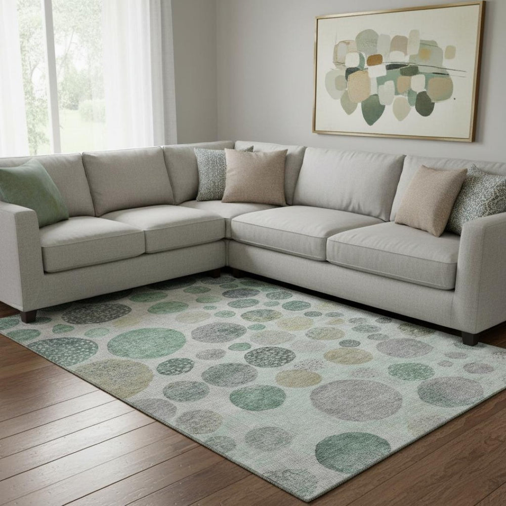 HomeRoots 9' X 12' Sage Beige & Tan Geometric Area Rug - Washable, UV-Protected, Durable for High-Traffic Spaces 709239