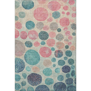 HomeRoots 5' X 8' Washable Geometric Area Rug in Teal, Pink & Beige - UV Protected, Stylish & Durable! 709242