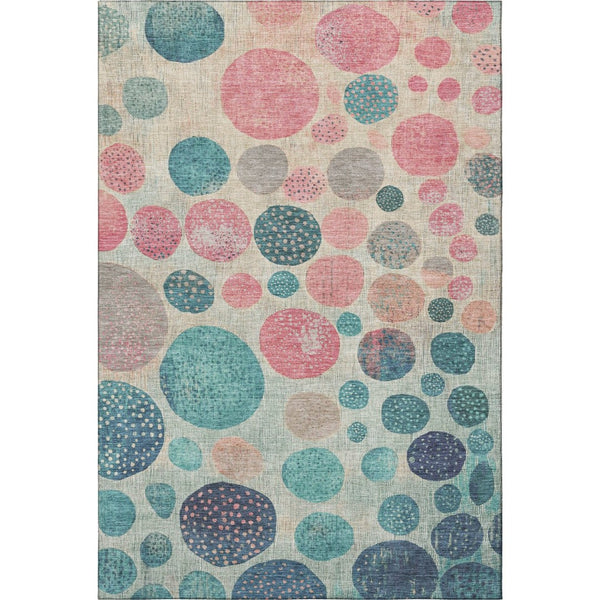 HomeRoots 5' X 8' Washable Geometric Area Rug in Teal, Pink & Beige - UV Protected, Stylish & Durable! 709242