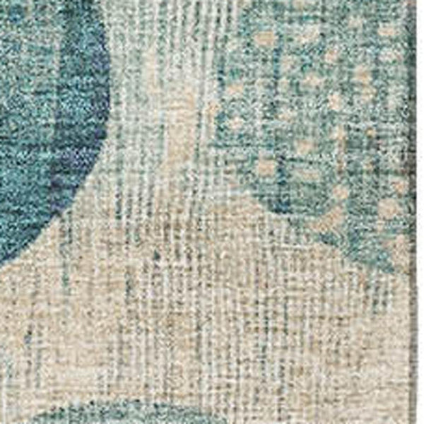 HomeRoots 8' Stylish Teal, Pink & Beige Geometric Round Rug - Washable, UV-Protected, Non-Slip, Durable Design 709243
