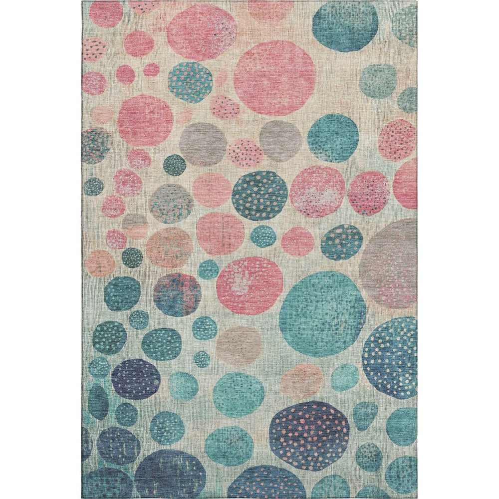 HomeRoots 9' X 12' Stylish Teal Pink Beige Area Rug - Washable, UV Protected, Durable, Perfect for Kids & Pets! 709245