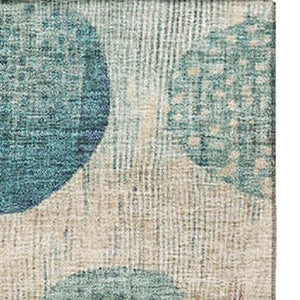 HomeRoots 9' X 12' Stylish Teal Pink Beige Area Rug - Washable, UV Protected, Durable, Perfect for Kids & Pets! 709245