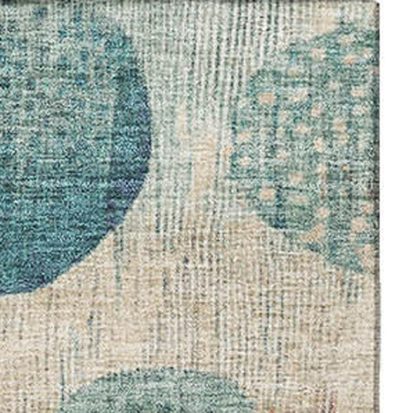 HomeRoots 9' X 12' Stylish Teal Pink Beige Area Rug - Washable, UV Protected, Durable, Perfect for Kids & Pets! 709245