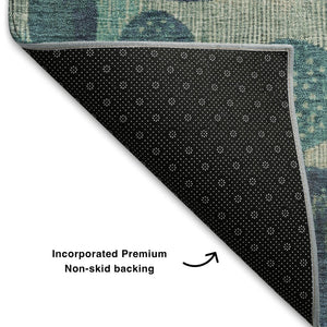 HomeRoots 10' X 14' Stylish Teal Pink & Beige Geometric Washable Area Rug with UV Protection for Modern Homes 709246