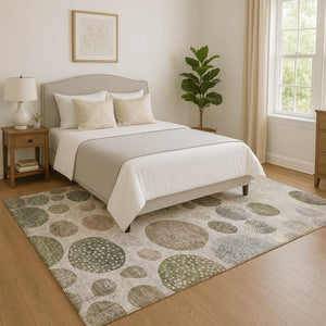 HomeRoots 5' X 8' Taupe Beige & Ivory Geometric Area Rug - Washable, Stain Resistant & UV Protected for Homes 709248