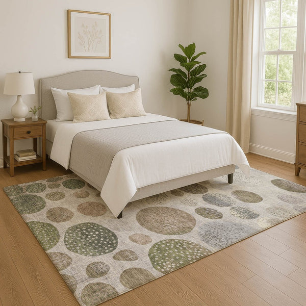 HomeRoots 5' X 8' Taupe Beige & Ivory Geometric Area Rug - Washable, Stain Resistant & UV Protected for Homes 709248