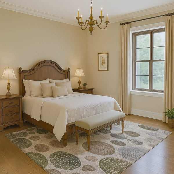HomeRoots 5' X 8' Taupe Beige & Ivory Geometric Area Rug - Washable, Stain Resistant & UV Protected for Homes 709248