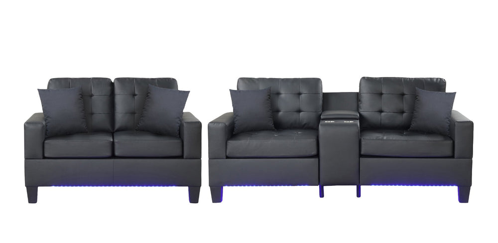 English Elm Gemma Tufted Pvc Sofa Set with Led Lighting Usb Ports Console and Cupholders B2749S00058