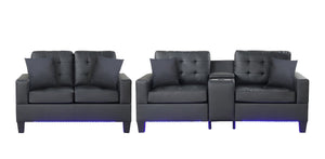 English Elm Gemma Tufted Pvc Sofa Set with Led Lighting Usb Ports Console and Cupholders B2749S00058