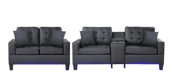 English Elm Gemma Tufted Pvc Sofa Set with Led Lighting Usb Ports Console and Cupholders B2749S00058
