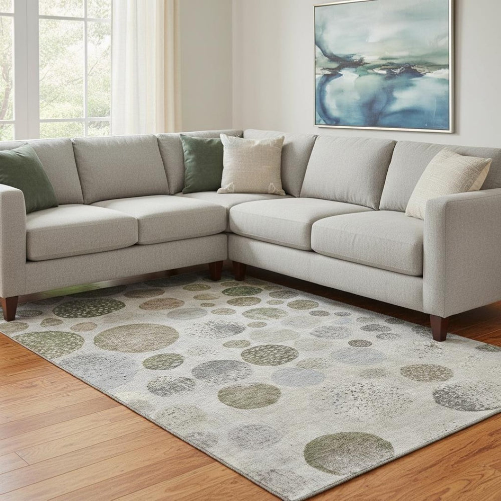 HomeRoots 9' X 12' Taupe Beige Ivory Geometric Area Rug – Washable, UV Protected, Non-Slip for Busy Homes 709251
