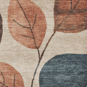 HomeRoots 5' X 8' Beige Copper Denim Blue Floral Rug - Washable, UV Protected, Stain Resistant for High Traffic Areas 709254