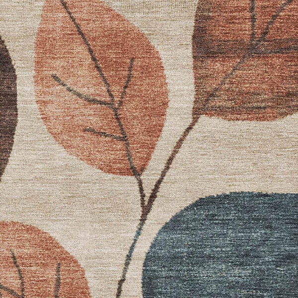 HomeRoots 8' Beige Copper & Denim Blue Floral Washable Round Rug - UV Protected, Durable & Stylish for Homes 709255