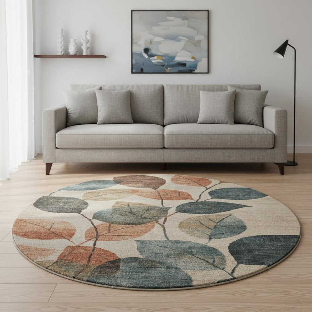 HomeRoots 8' X 10' Washable Beige Copper Denim Blue Floral Area Rug with UV Protection for High-Traffic Homes 709256