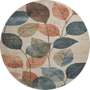 HomeRoots 8' X 10' Washable Beige Copper Denim Blue Floral Area Rug with UV Protection for High-Traffic Homes 709256