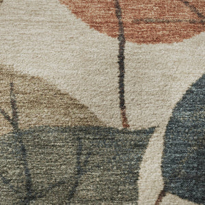 HomeRoots 8' X 10' Washable Beige Copper Denim Blue Floral Area Rug with UV Protection for High-Traffic Homes 709256