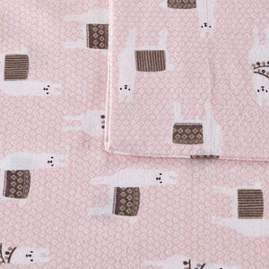 JLA Home Intelligent Design - 100% Cotton Flannel Sheet Set – Ultra-Soft 135gsm Pigment Print for Warmth, Breathable Comfort & Lasting Color Pink Llamas ID20-1532