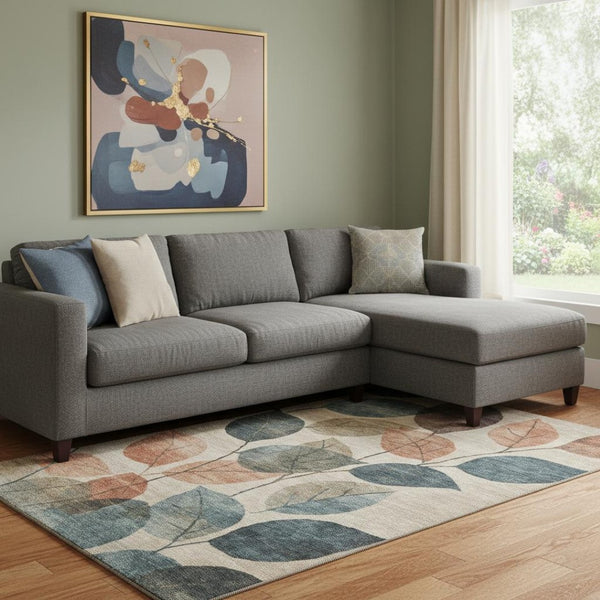 HomeRoots 9' Beige Copper & Denim Blue Floral Washable Area Rug - UV Protected, Non-Slip, Pet Friendly Design 709257