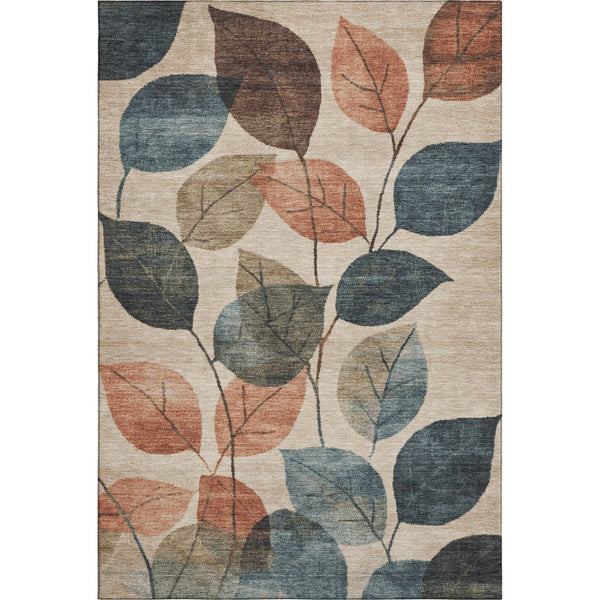 HomeRoots 9' Beige Copper & Denim Blue Floral Washable Area Rug - UV Protected, Non-Slip, Pet Friendly Design 709257