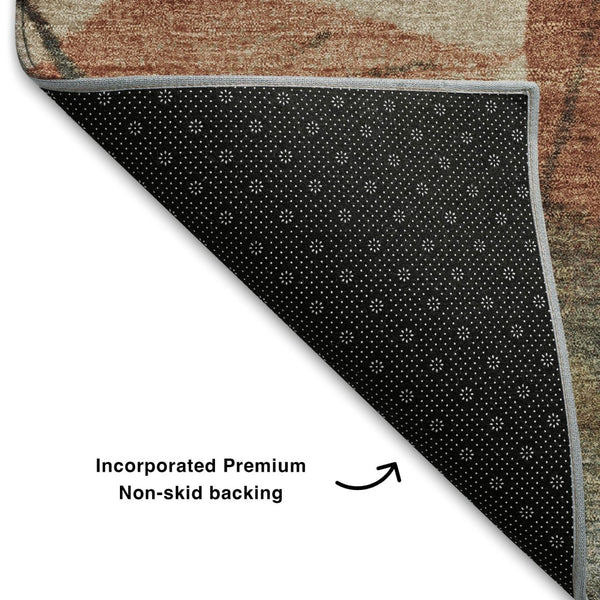 HomeRoots 9' Beige Copper & Denim Blue Floral Washable Area Rug - UV Protected, Non-Slip, Pet Friendly Design 709257