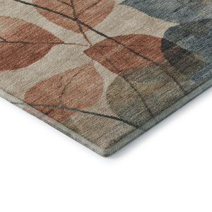 HomeRoots 9' Beige Copper & Denim Blue Floral Washable Area Rug - UV Protected, Non-Slip, Pet Friendly Design 709257