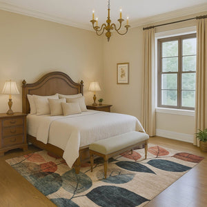 HomeRoots 9' Beige Copper & Denim Blue Floral Washable Area Rug - UV Protected, Non-Slip, Pet Friendly Design 709257
