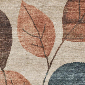 HomeRoots 9' Beige Copper & Denim Blue Floral Washable Area Rug - UV Protected, Non-Slip, Pet Friendly Design 709257