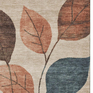 HomeRoots 9' Beige Copper & Denim Blue Floral Washable Area Rug - UV Protected, Non-Slip, Pet Friendly Design 709257
