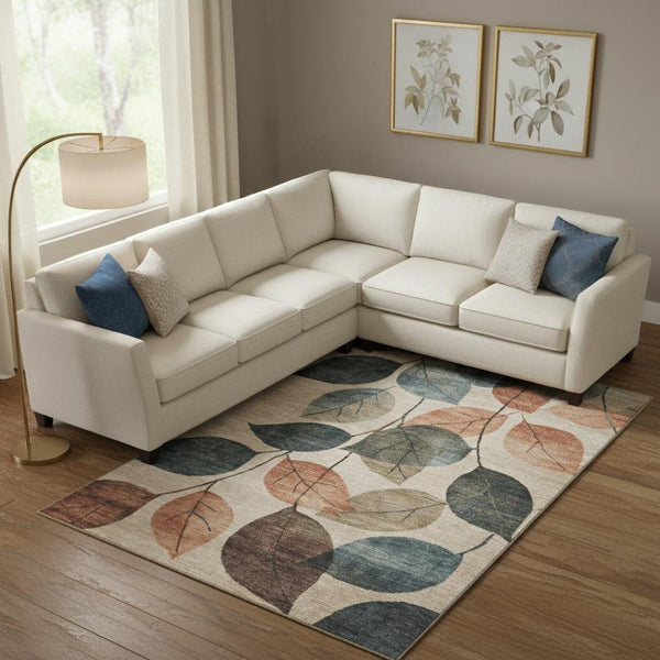 HomeRoots 10' X 14' Washable Floral Area Rug in Beige, Copper & Denim Blue – UV Protected for Durability! 709258