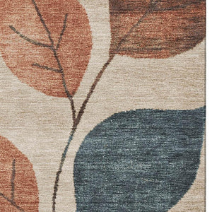 HomeRoots 10' X 14' Washable Floral Area Rug in Beige, Copper & Denim Blue – UV Protected for Durability! 709258