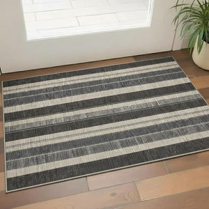 HomeRoots 5' X 8' Stylish Black Ivory Gray Striped Washable Area Rug – UV Protected, Stain Resistant Comfort 709260