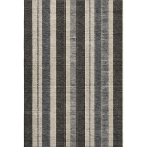 HomeRoots 5' X 8' Stylish Black Ivory Gray Striped Washable Area Rug – UV Protected, Stain Resistant Comfort 709260