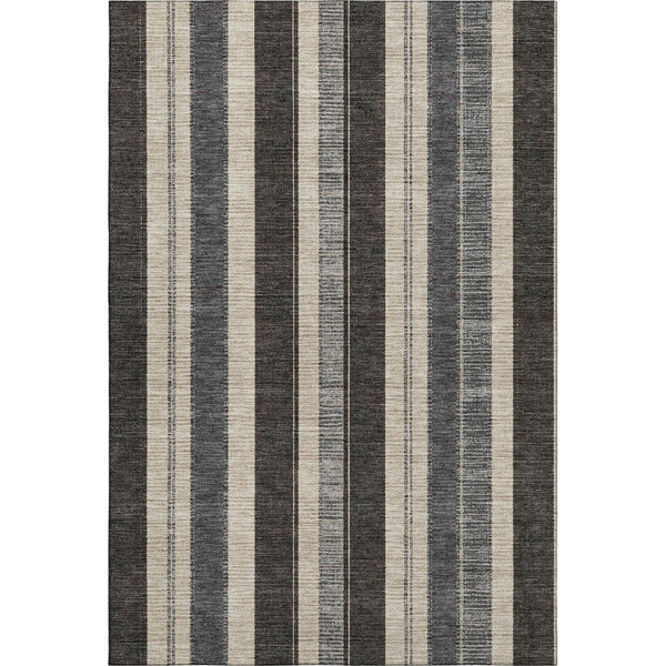 HomeRoots 5' X 8' Stylish Black Ivory Gray Striped Washable Area Rug – UV Protected, Stain Resistant Comfort 709260