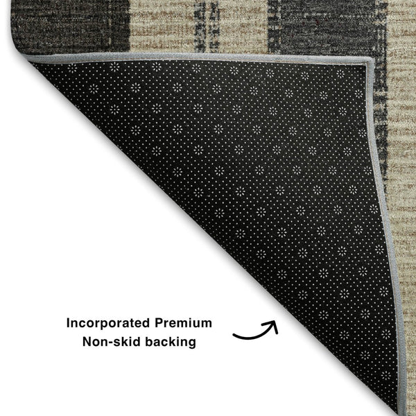 HomeRoots 5' X 8' Stylish Black Ivory Gray Striped Washable Area Rug – UV Protected, Stain Resistant Comfort 709260