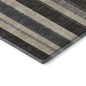 HomeRoots 5' X 8' Stylish Black Ivory Gray Striped Washable Area Rug – UV Protected, Stain Resistant Comfort 709260