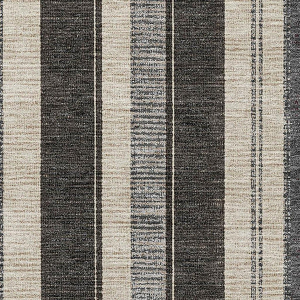 HomeRoots 5' X 8' Stylish Black Ivory Gray Striped Washable Area Rug – UV Protected, Stain Resistant Comfort 709260