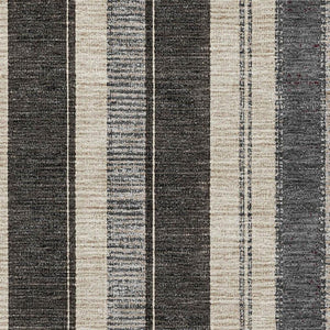 HomeRoots 8' Stylish Black, Ivory & Gray Striped Washable Round Rug with UV Protection for High-Traffic Areas 709261