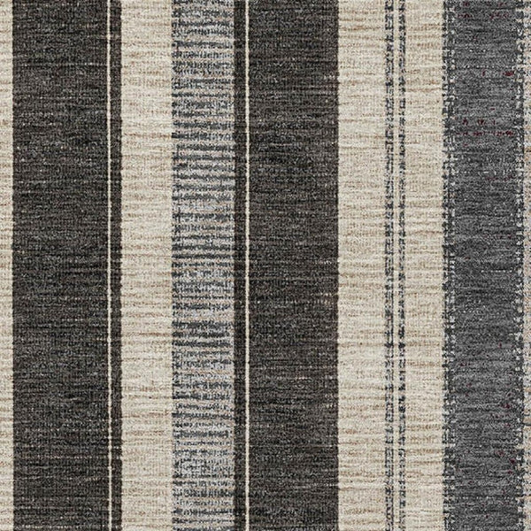HomeRoots 8' Stylish Black, Ivory & Gray Striped Washable Round Rug with UV Protection for High-Traffic Areas 709261