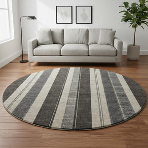 HomeRoots 8' X 10' Washable Black, Ivory & Gray Striped Area Rug with UV Protection for Busy Homes & Pets 709262
