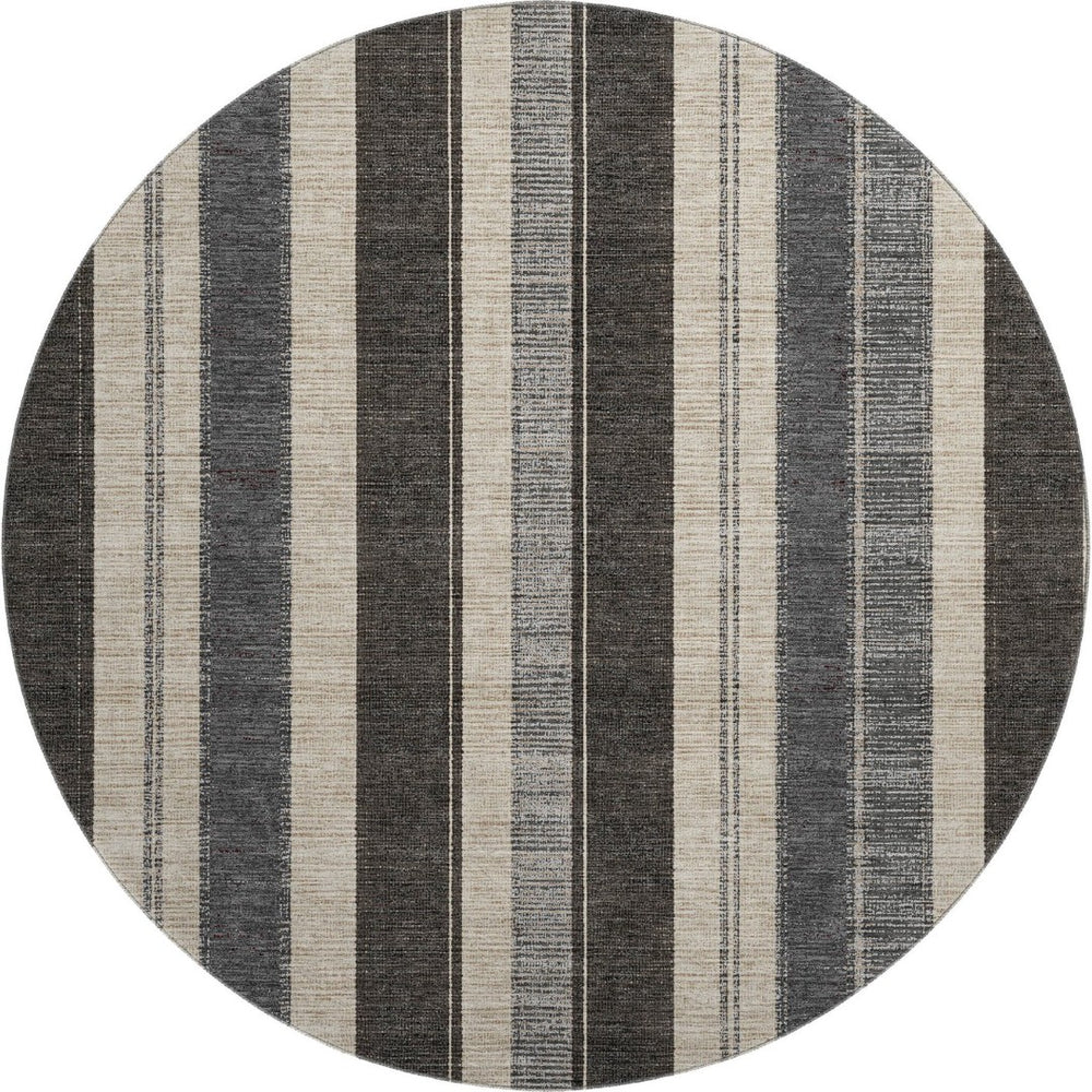 HomeRoots 8' X 10' Washable Black, Ivory & Gray Striped Area Rug with UV Protection for Busy Homes & Pets 709262