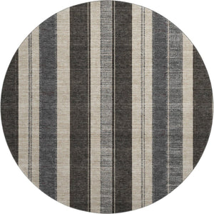 HomeRoots 8' X 10' Washable Black, Ivory & Gray Striped Area Rug with UV Protection for Busy Homes & Pets 709262