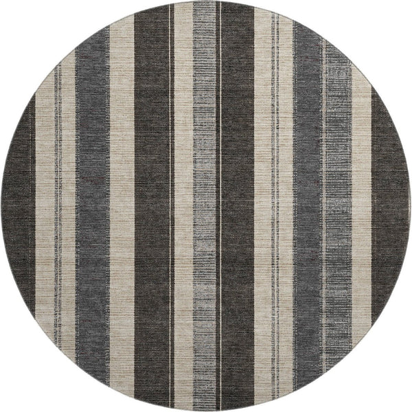 HomeRoots 8' X 10' Washable Black, Ivory & Gray Striped Area Rug with UV Protection for Busy Homes & Pets 709262