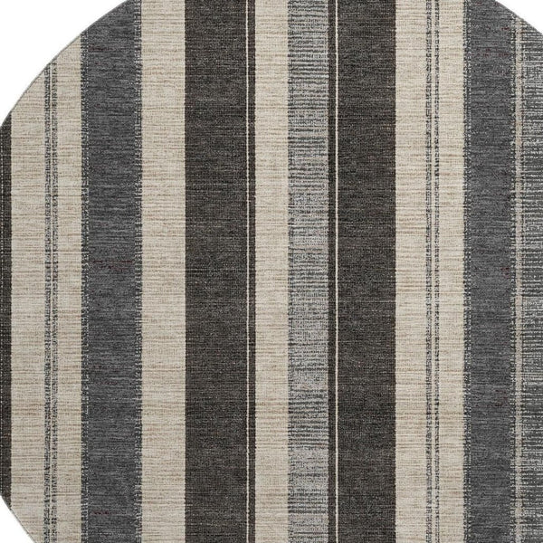 HomeRoots 8' X 10' Washable Black, Ivory & Gray Striped Area Rug with UV Protection for Busy Homes & Pets 709262