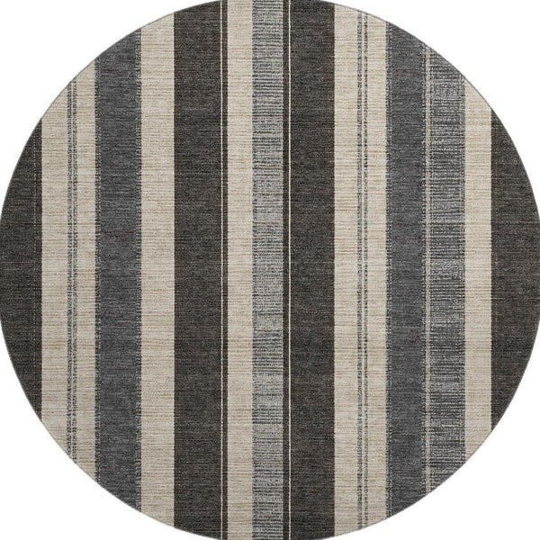 HomeRoots 8' X 10' Washable Black, Ivory & Gray Striped Area Rug with UV Protection for Busy Homes & Pets 709262