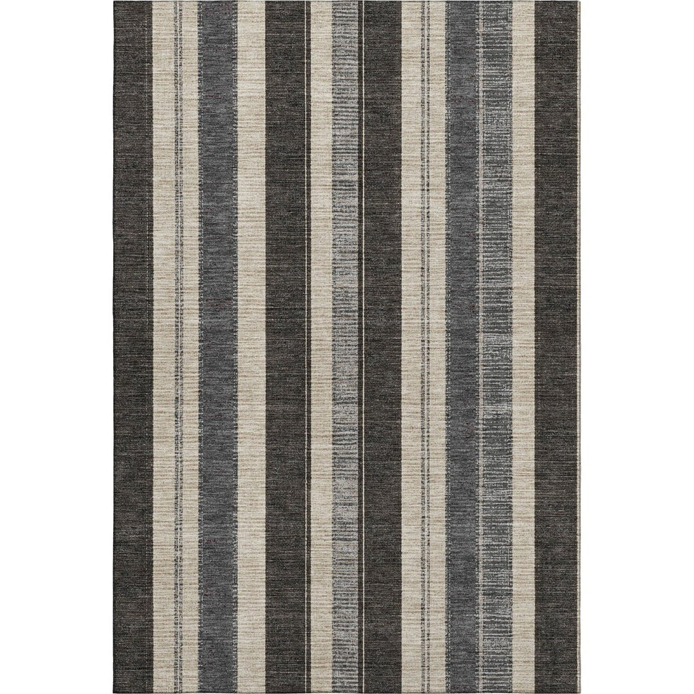HomeRoots 9' X 12' Stylish Black, Ivory & Gray Striped Washable Area Rug with UV Protection for Busy Homes 709263